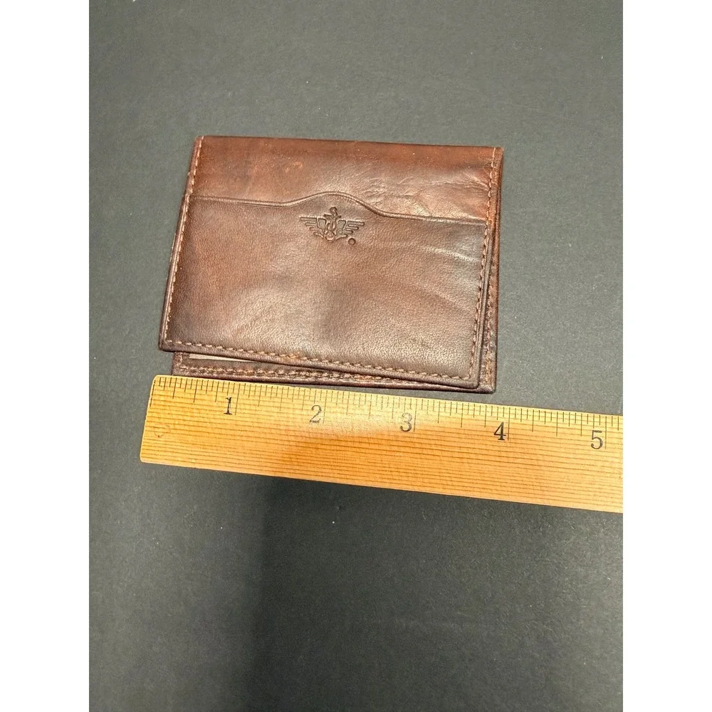 Dockers Brown Leather Slim Bifold Wallet Double‎ ID Window Card Case Distressed